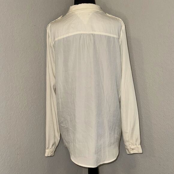 Tommy Hilfiger Shirt Women's Large Off-White Chest Pockets Long Sleeve Button-Up - Picture 3 of 7